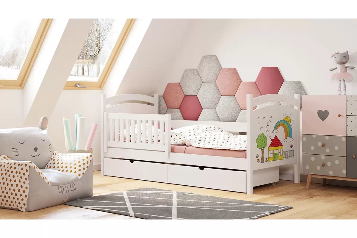 Detská posteľ Amely s tabuľou stierateľnou za sucha - 70x140 cm - biela biale Detská posteľ