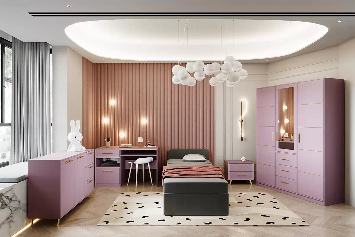 Komoda Bali 139 cm - švestka  Komoda dvoudveřová se třemi  zásuvkami Bali 140 cm - švestka 