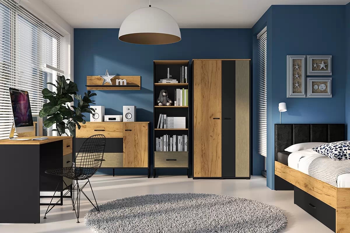 Psací stůl Kawana černá / dub craft / ocel premium  psací stůl mlodziezowe Colt 07 - Černý / craft Podstavec / ocel premium  - pokoj nastolatka