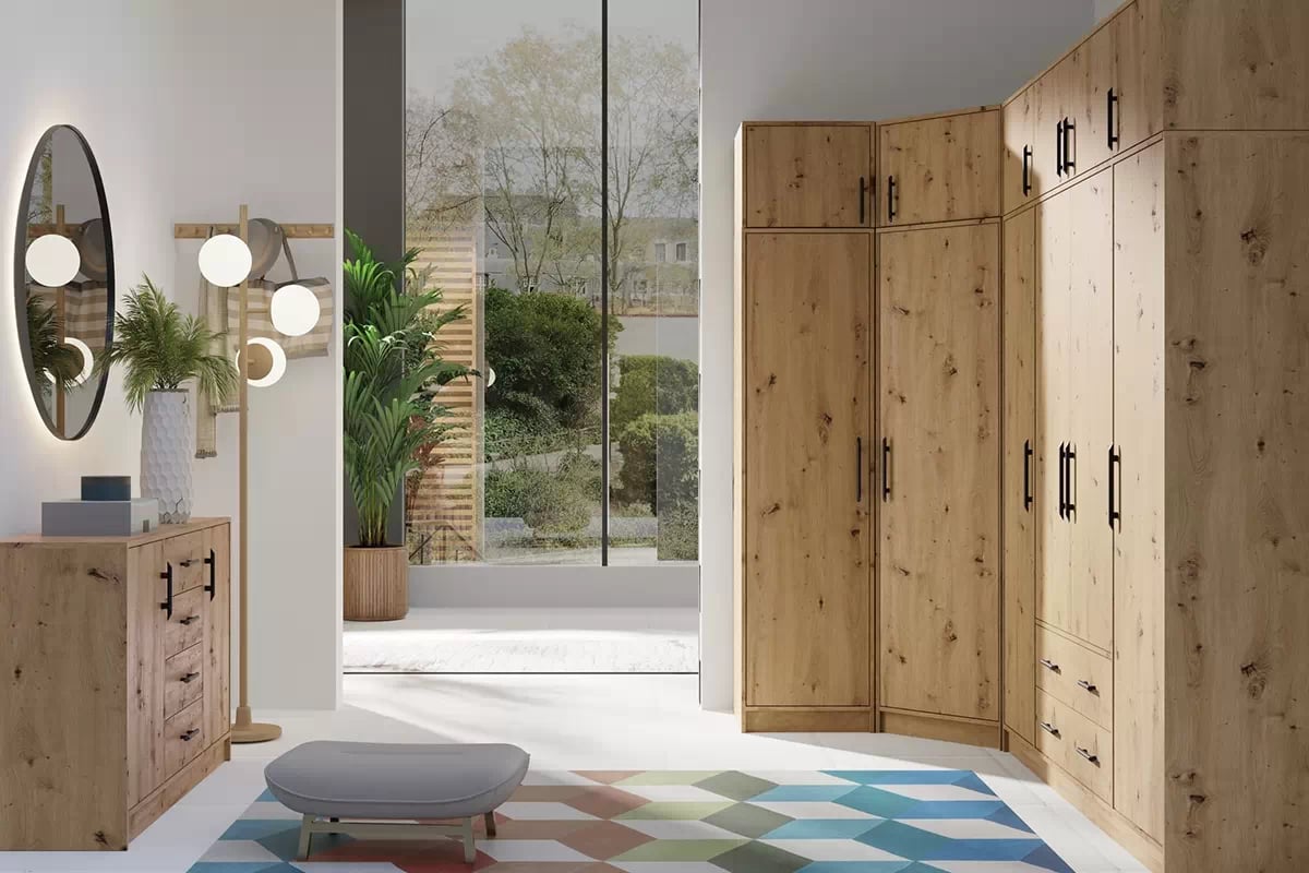 Kombinovaná skriňa Smart SR1 - 200 cm - dub artisan Skriňa štvordverová s dvoma zásuvkami Smart SR1 - artisan - šatník smart