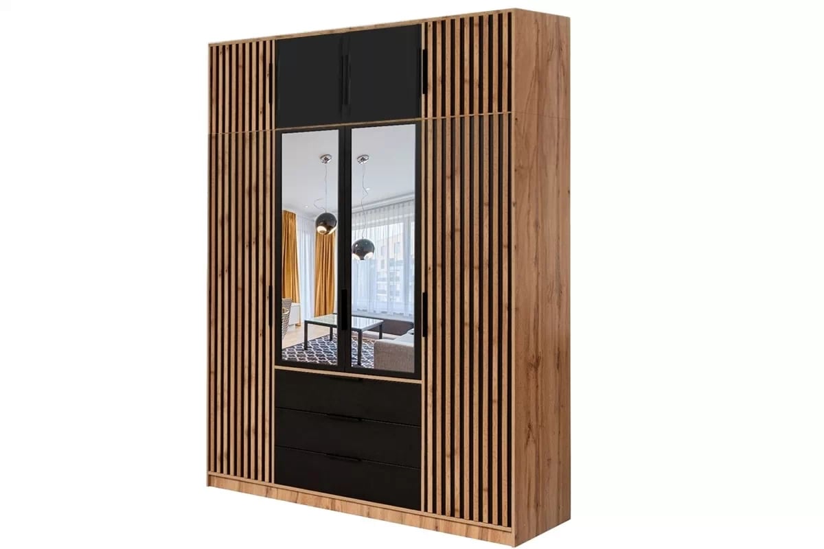 Kombinovaná skriňa Bali 196 cm s nadstavcom - dub wotan / čierna Skriňa z nadstawka