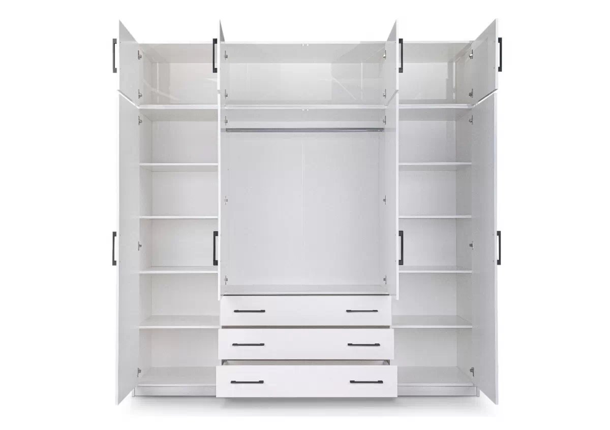 Kombinovaná skriňa Bali 240 cm s nadstavcom - biela Skriňa z nadstawka vnútro