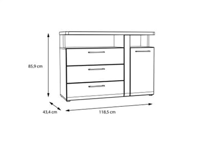 Komoda Tuluza Black so zásuvkami 120 cm - čierny / Dub catania Komoda Tuluza Black so zásuvkami - Čierny / Dub Catania 