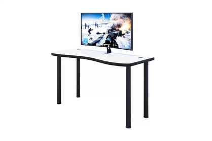 Birou de scris gaming Alin 135 cm cu înălțime reglabilă și bandă LED - alb / negru