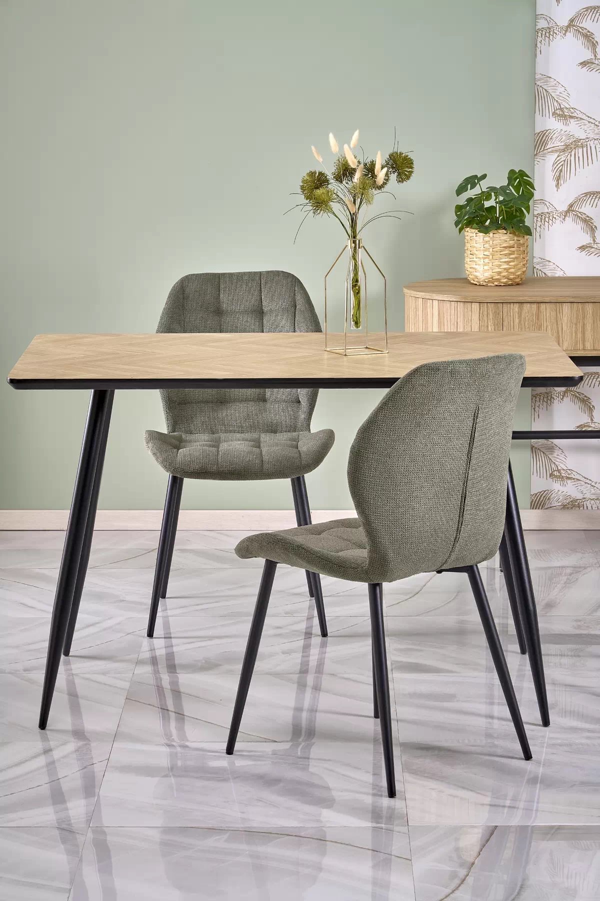 Obdĺžnikový stôl Berto 120x80 cm - prírodný dub rybia kosť / čierna berto stôl Pracovna doska - prírodné, noha - Čierny