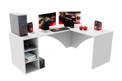 Birou de scris gaming Alin 135 cm cu înălțime reglabilă și bandă LED - alb / negru