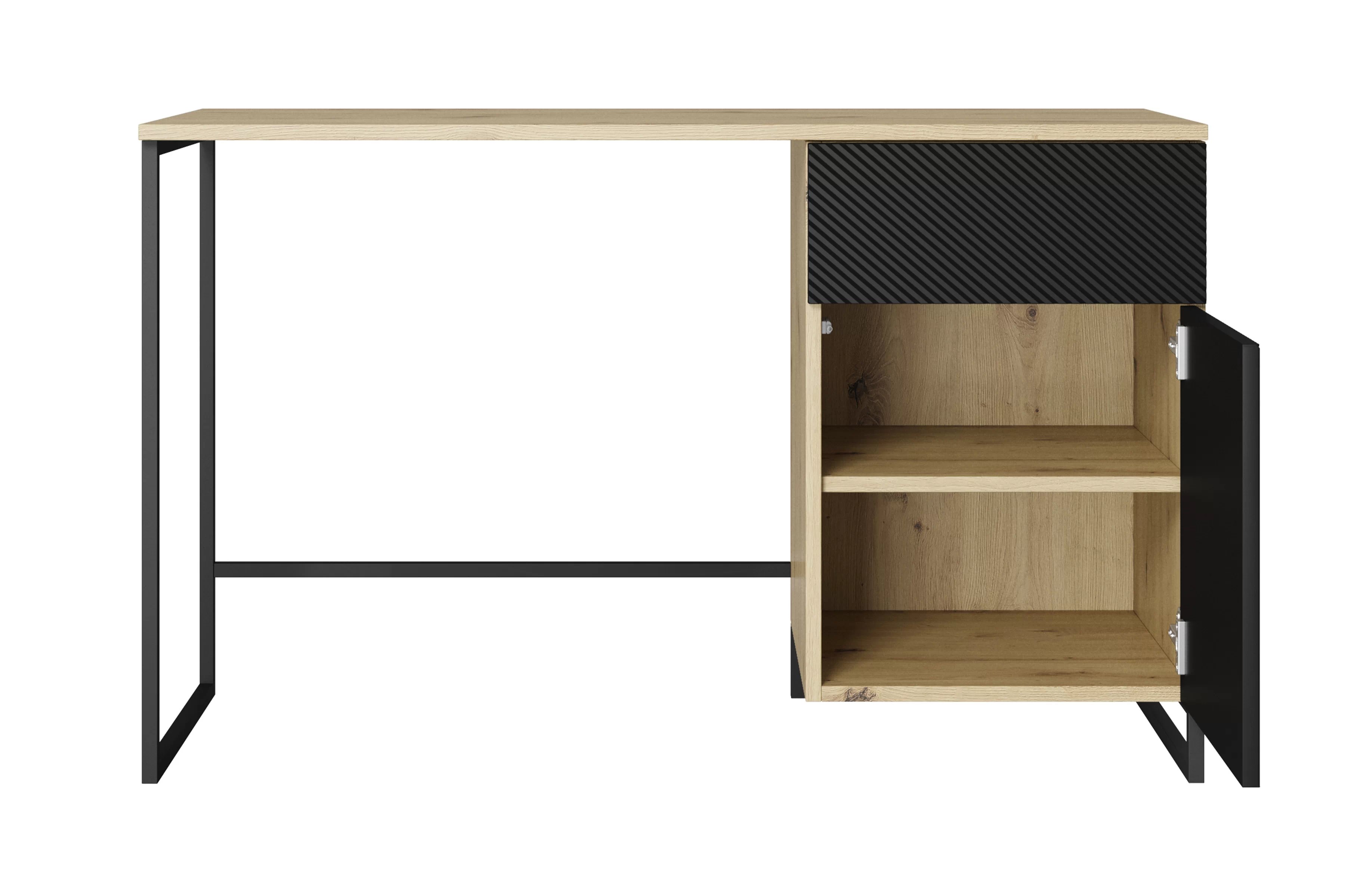 Psací stůl Asha 120 cm - dub artisan / černý mat / černý kovový rám psací stůl Asha 120 cm z szuflada - artisan / černá mat / černá Rošt