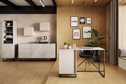 Psací stůl Asha 120 cm – kašmírová / černý rám psací stůl Asha 120 cm z szuflada - kašmír / černá Rošt