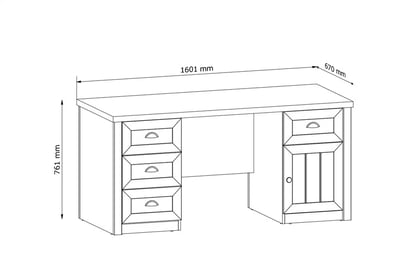 Psací stůl Prowansja B1 - borovice anderson psací stůl B1 Prowansja - szkic z wymiarami 