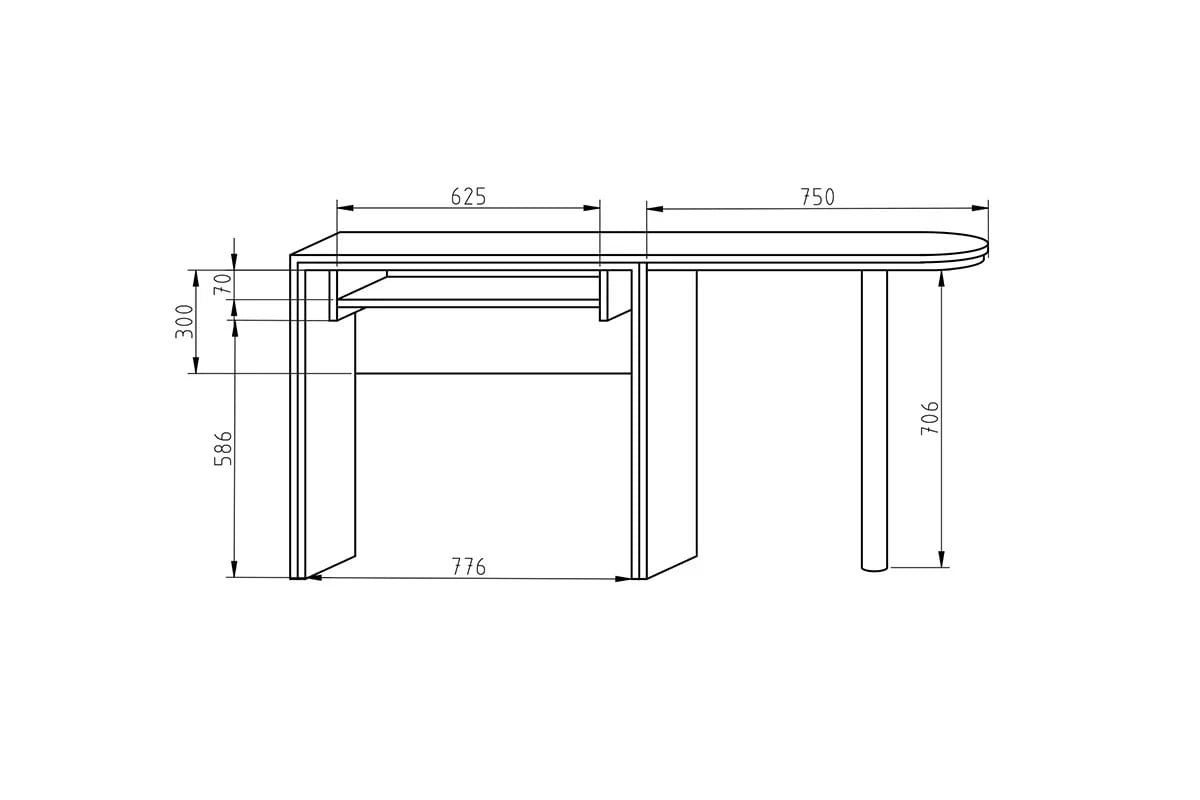 Kancelářský stůl Offi BN A - 160x60 cm Psací stůl kancelářský se zásuvkou na klawiature Offi OF-BN A Rozměry