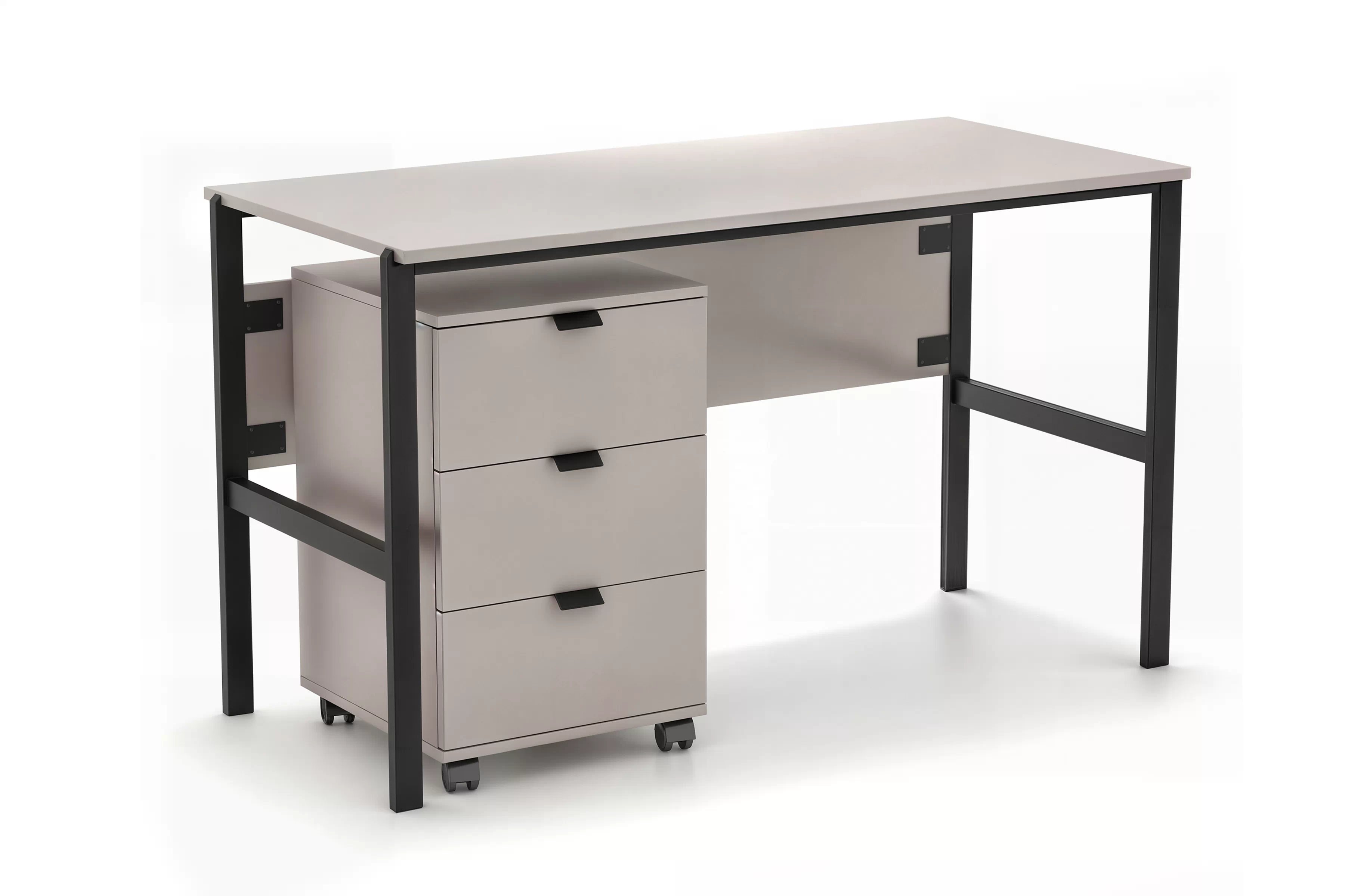 Písací stôl Cremona 128 cm s kontajnerom - pieskový béžový Písací stôl Cremona na kovových nohách s kontajnerom - Béžová Pieskový