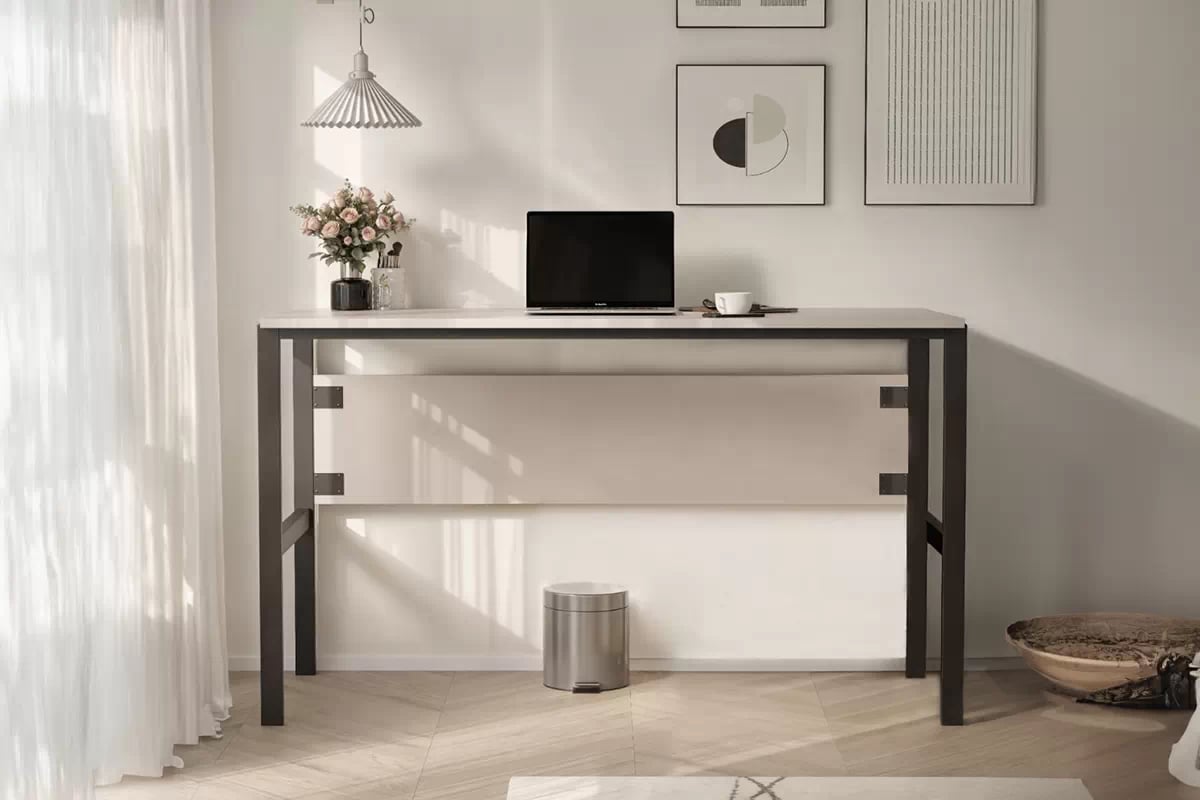 Písací stôl Cremona 128 cm s kontajnerom - pieskový béžový Písací stôl Cremona na kovových nohách s kontajnerom - Béžová Pieskový