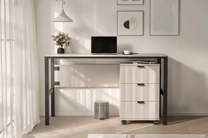 Písací stôl Cremona 128 cm s kontajnerom - pieskový béžový Písací stôl Cremona na kovových nohách s kontajnerom - Béžová Pieskový