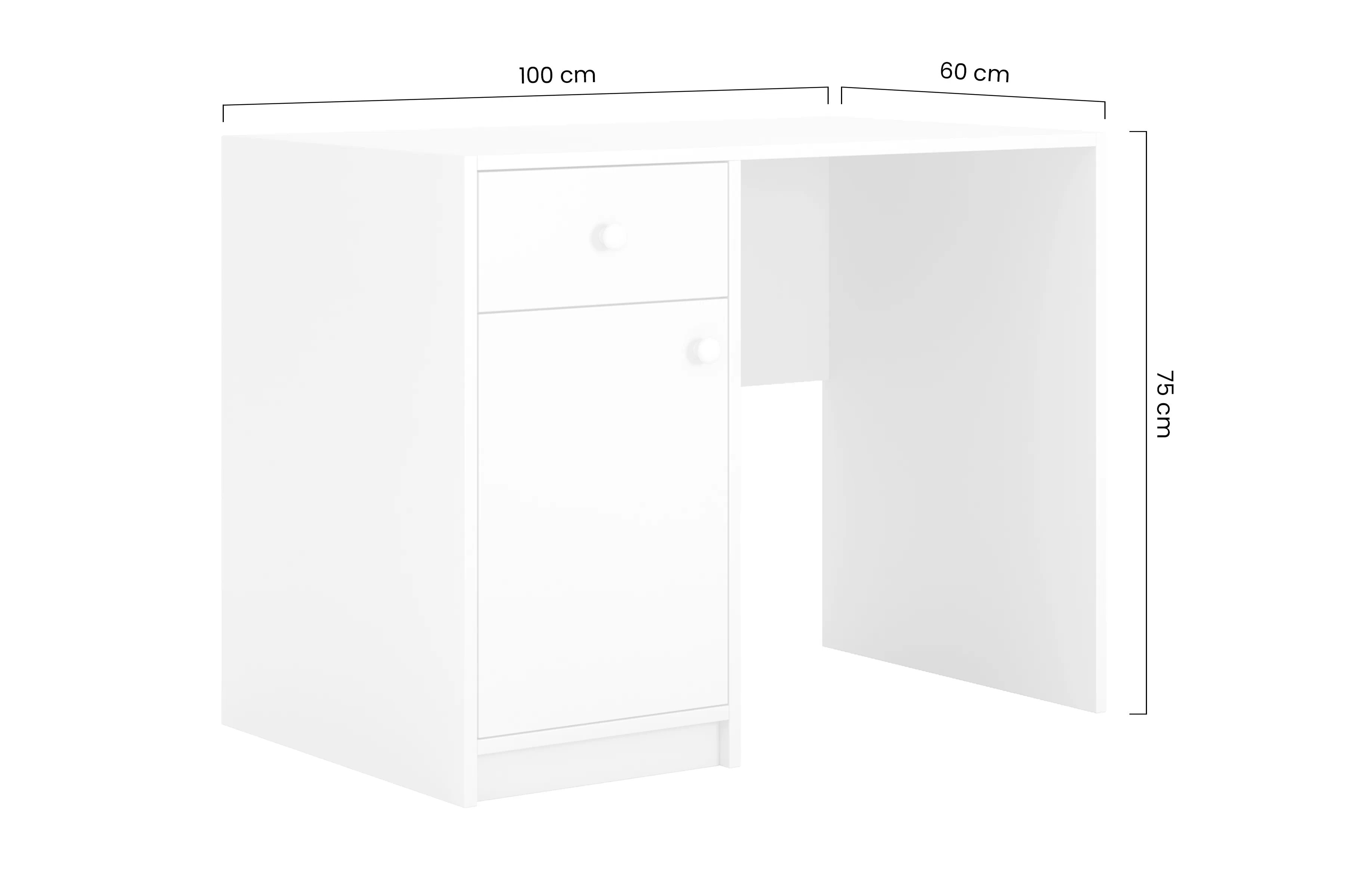 Detský písací stôl Bonzo 100 cm s jednými dverami a zásuvkou - biely Písací stôl dzieciece Bonzo 100 cm jednodverové z szuflada - biale
