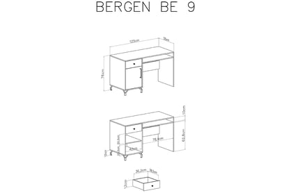 Mládežnícky písací stôl Ozoli 125 cm so zásuvkou - biela Písací stôl pre mládež Bergen 09 - Biely - Rozmery