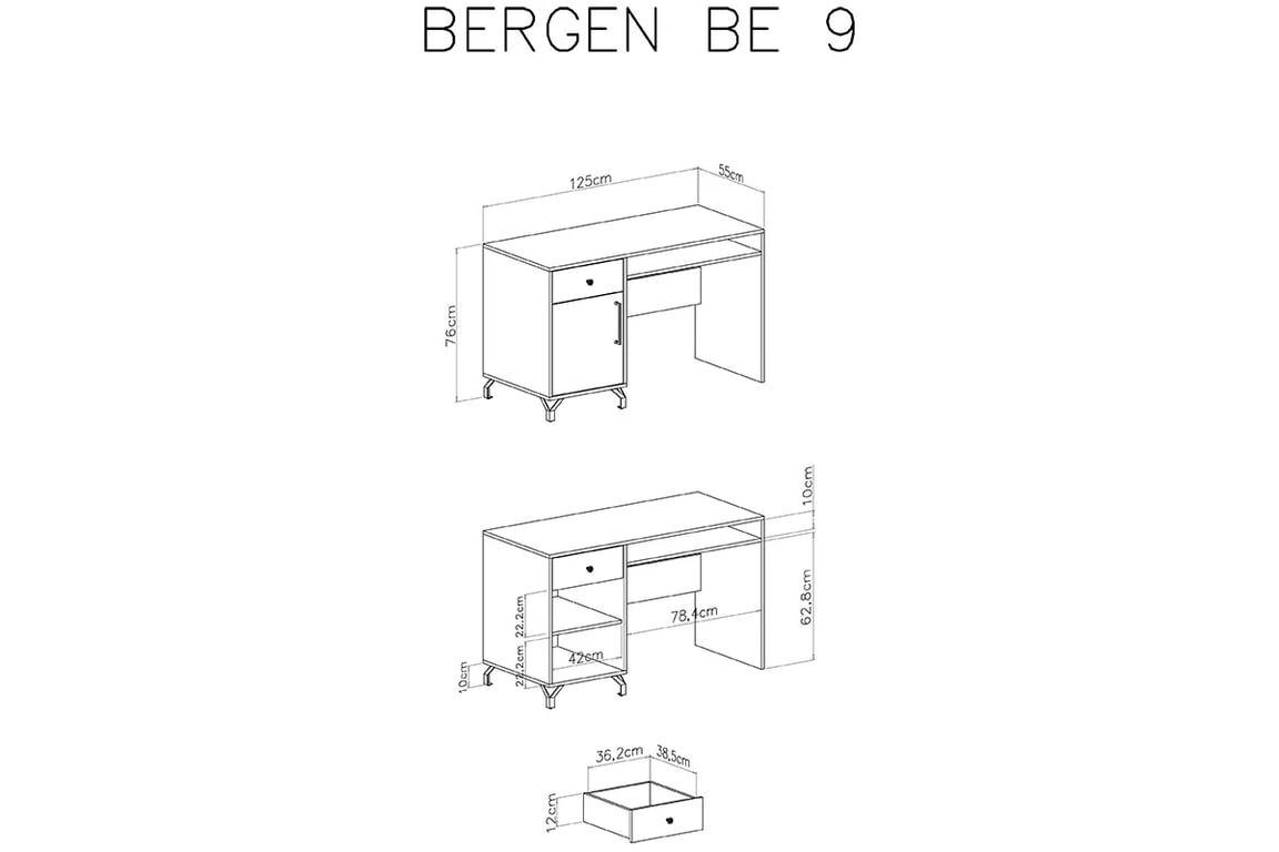 Mládežnícky písací stôl Ozoli 125 cm so zásuvkou - biela Písací stôl pre mládež Bergen 09 - Biely - Rozmery