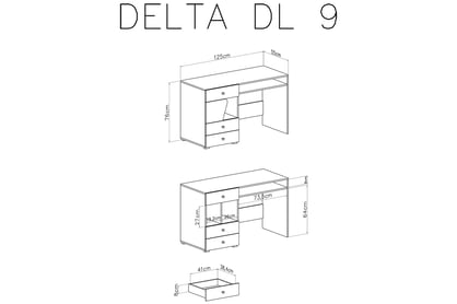 Ciljo ifjúsági íróasztal 125 cm fiókokkal - tölgy / antracit Psací stůl pro mládež Delta DL9 - tölgy / Antracytová