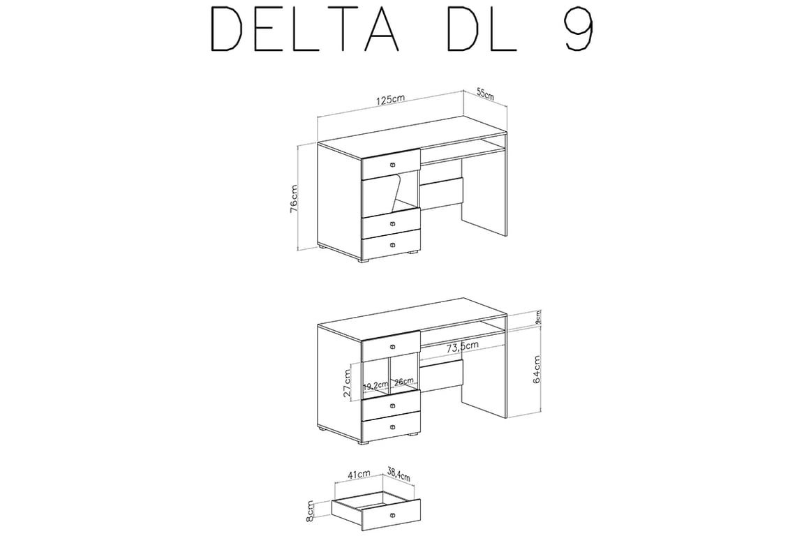 Ciljo ifjúsági íróasztal 125 cm fiókokkal - tölgy / antracit Psací stůl pro mládež Delta DL9 - tölgy / Antracytová