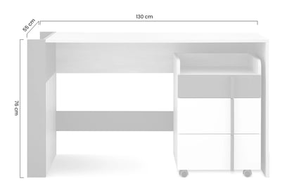 Písací stôl Lumo 130 cm so skrinkou - dub wilton biely / biely lux / antracitová Písací stôl mlodziezowe Lumo 130 cm s kontajnerom - Dub wilton biela / biela lux / Antracytová