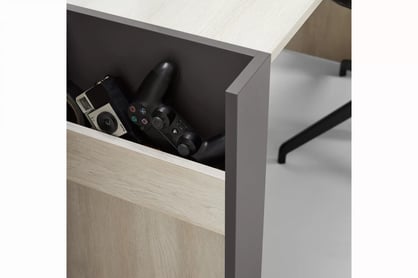 Písací stôl Lumo 130 cm so skrinkou - dub wilton biely / biely lux / antracitová Písací stôl mlodziezowe Lumo 130 cm s kontajnerom - Dub wilton biela / biela lux / Antracytová