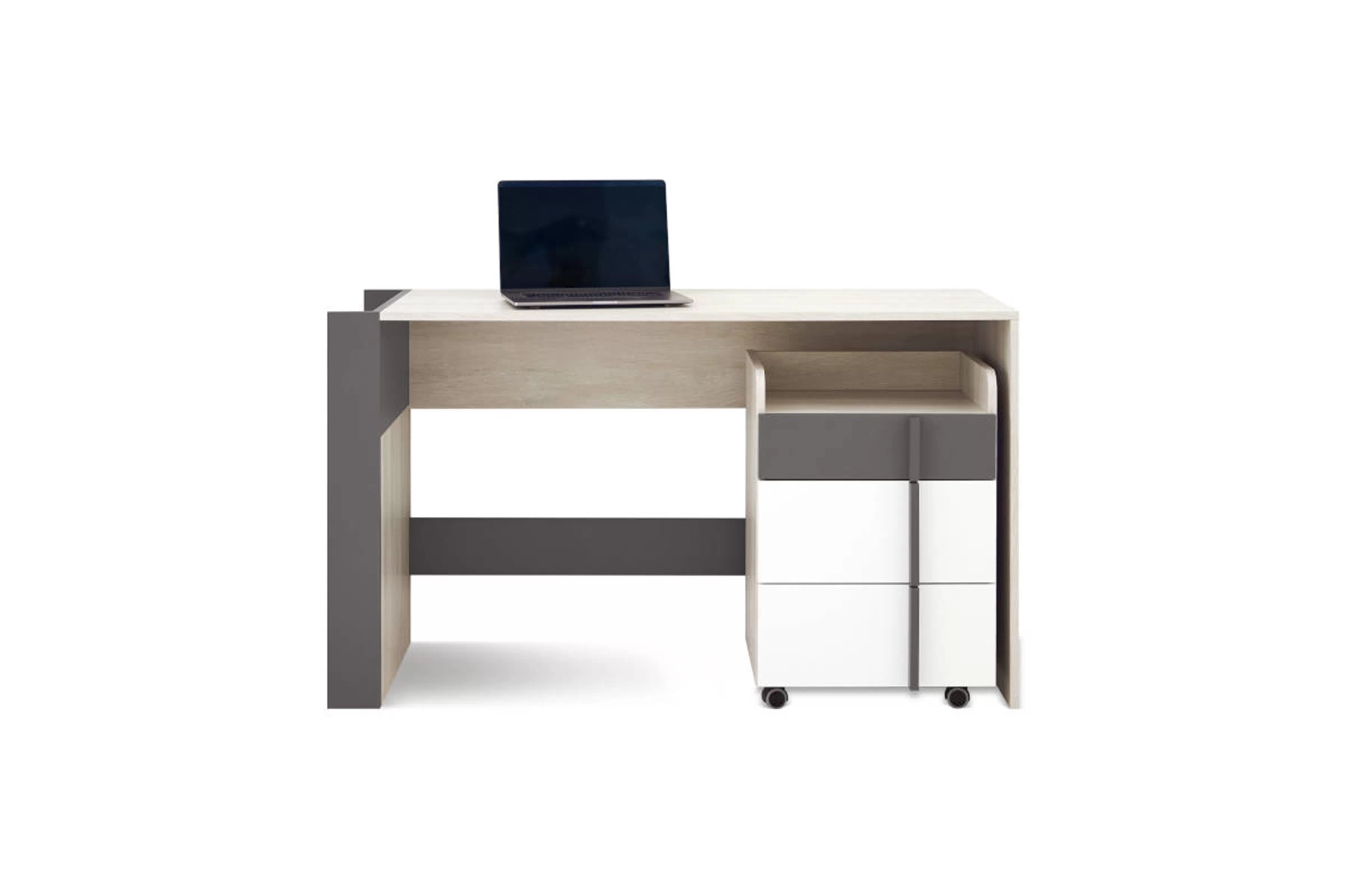 Studentský psací stůl Lumo 130 cm s kontejnerem - dub wilton bílý / bílý lux / antracit psací stůl mlodziezowe Lumo 130 cm s kontejnerem - dub wilton bílá / bílá lux / antracitová