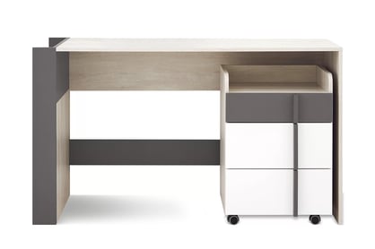 Písací stôl Lumo 130 cm so skrinkou - dub wilton biely / biely lux / antracitová