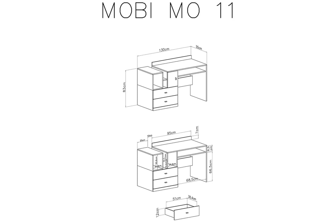 Písací stôlMobi MO11 - biely / zlaté schemat Písacie stoly mobi