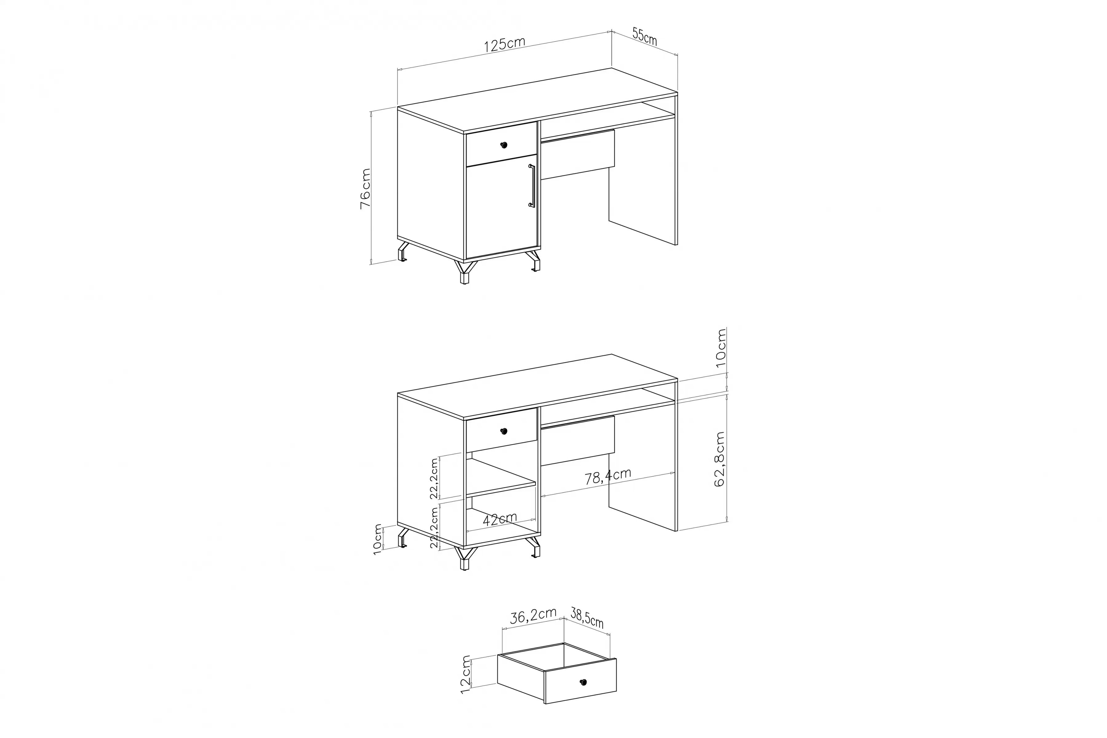 Písací stôl Bergen 125 cm – biela Písací stôl mlodziezowe Ozoli 125 cm z szuflada - Biely