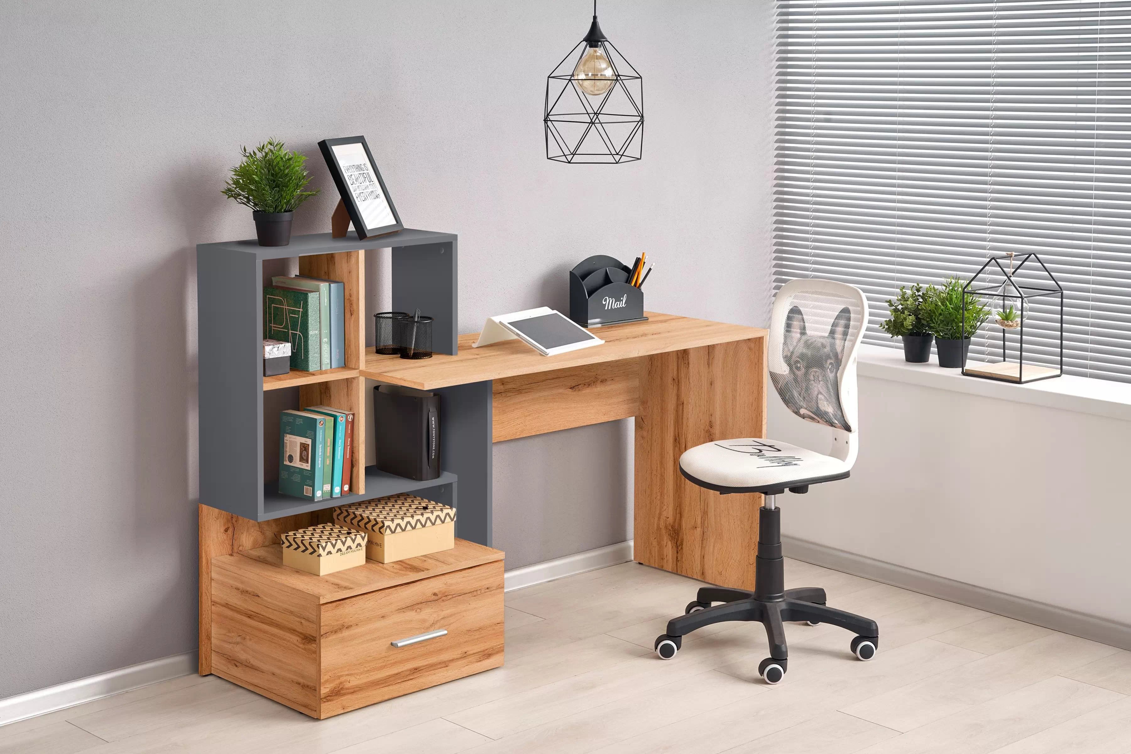 Písací stôl Sorsa 149 cm - dub wotan / antracitová Písací stôl mlodziezowe Sorsa 149 cm - Dub wotan / Antracytová