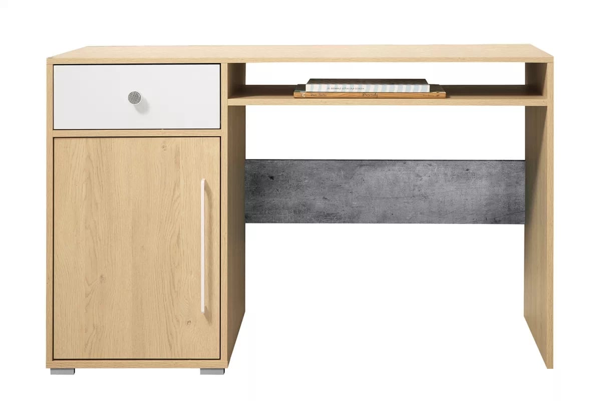 Psací stůl Step ST7 se zásuvkou 125 cm - dub piškotový / bílá / beton psací stůl mlodziezowe Step ST7 125 cm z szuflada dub biszkoptowy / bílá lux / beton