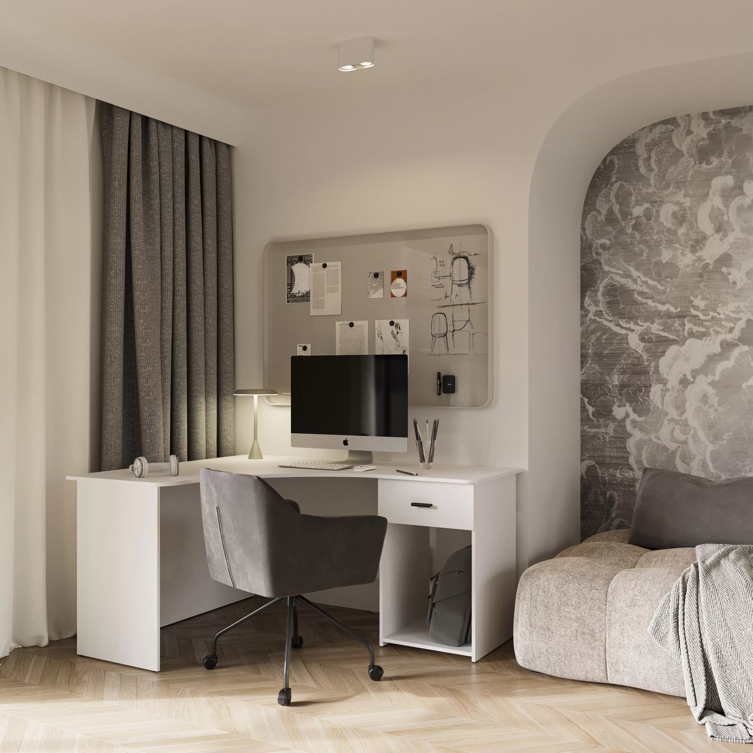 Rohový psací stůl Corner 155x125 cm se zásuvkou a přihrádkou - bílá psací stůl narozne Corner z szuflada i wneka 155x125 cm - bílá