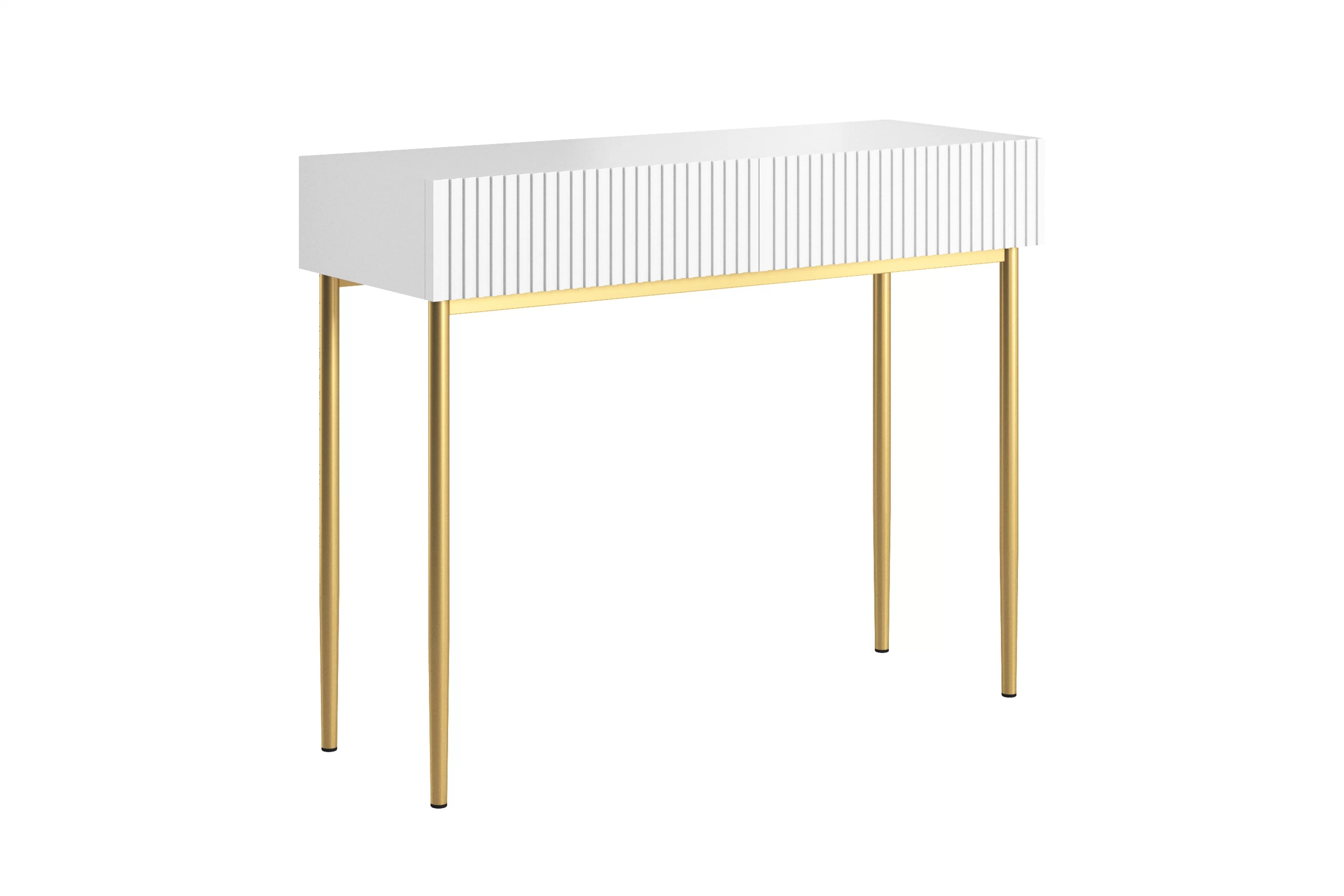 Moderný písací stôl Nicole - biely mat / zlaté nožičky Písací stôl Nicole 100 cm so zásuvkami - biely mat / zlote nozki