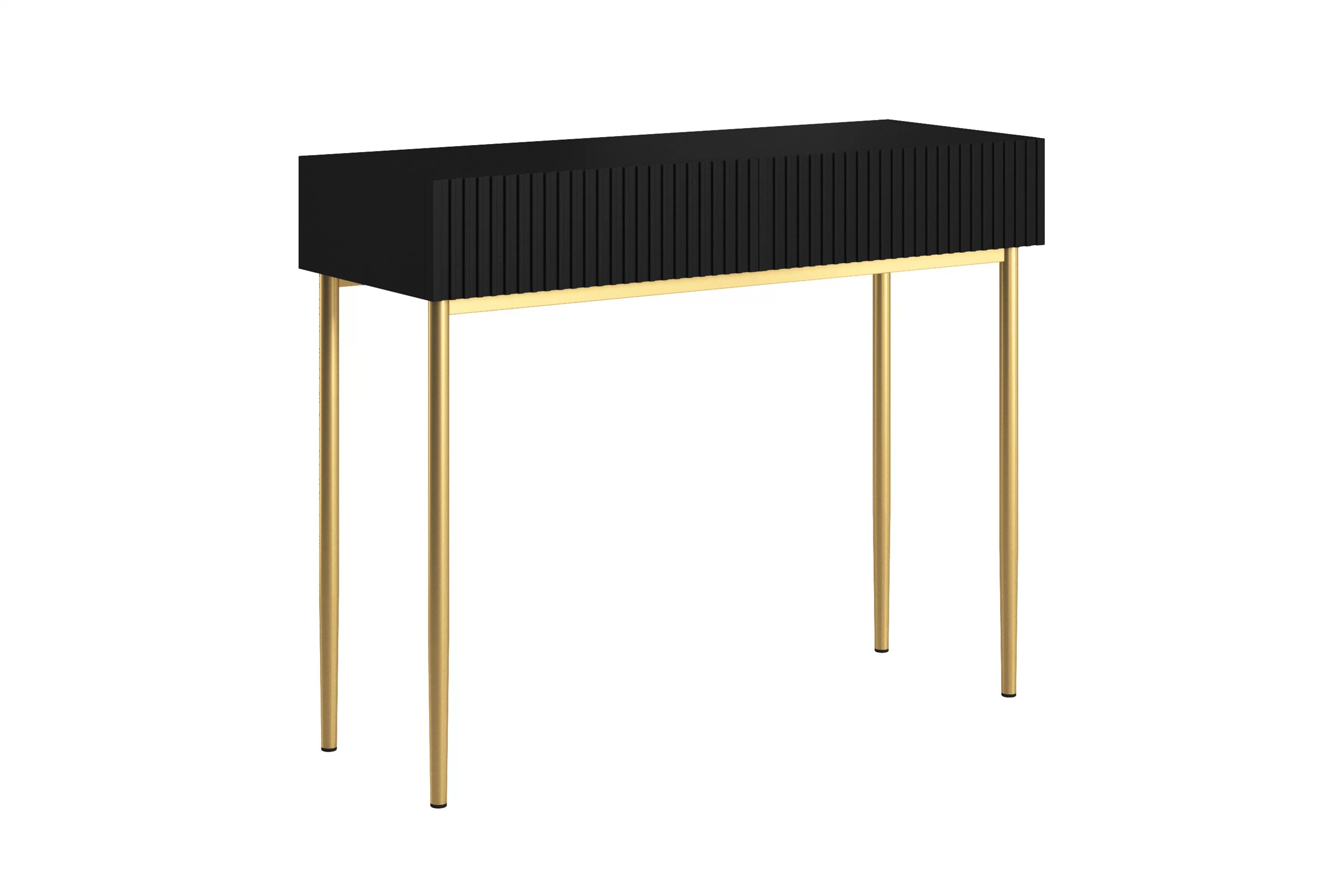 Toaletný stolík Nicole 100 cm - čierna / zlatá Písací stôl Nicole 100 cm so zásuvkami - Čierny mat / zlote nozki