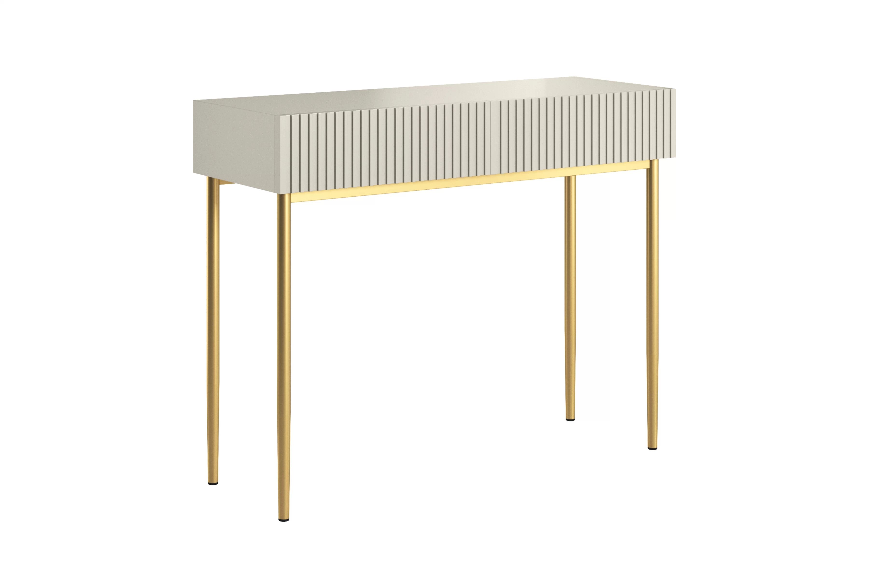 Toaletný stolík Nicole 100 cm - kašmírová / zlatá Písací stôl Nicole 100 cm so zásuvkami - kašmír / zlote nozki