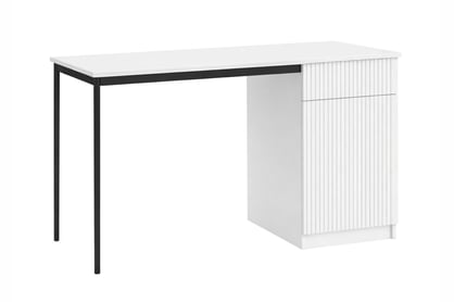 Bílý psací stůl Nicole 120 cm s jedněmi dveřmi a zásuvkou - matný bílý / černé nohy