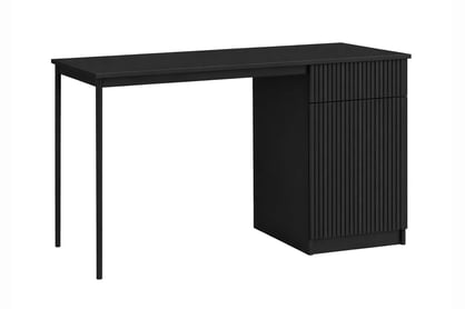 Čierny písací stôl Nicole 120 cm s jednými dverami a zásuvkou - matný čierny / čierne nohy