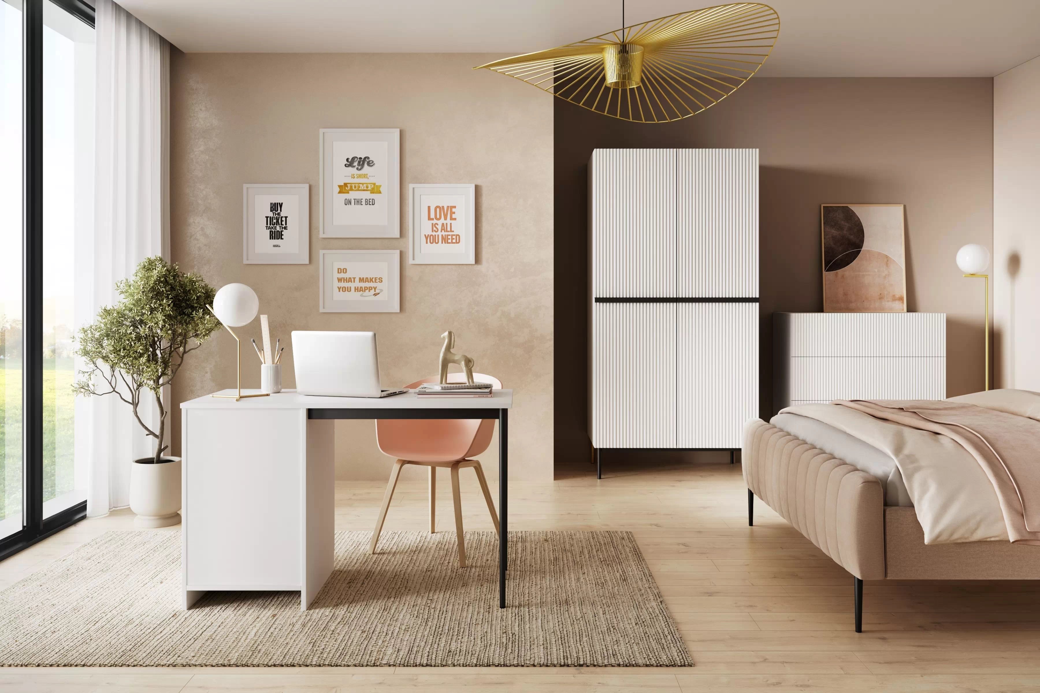 Písací stôl Nicole 120 cm so zásuvkou – biely mat / čierna Písací stôl Nicole 120 cm z szuflada - biely mat / čierny nozki