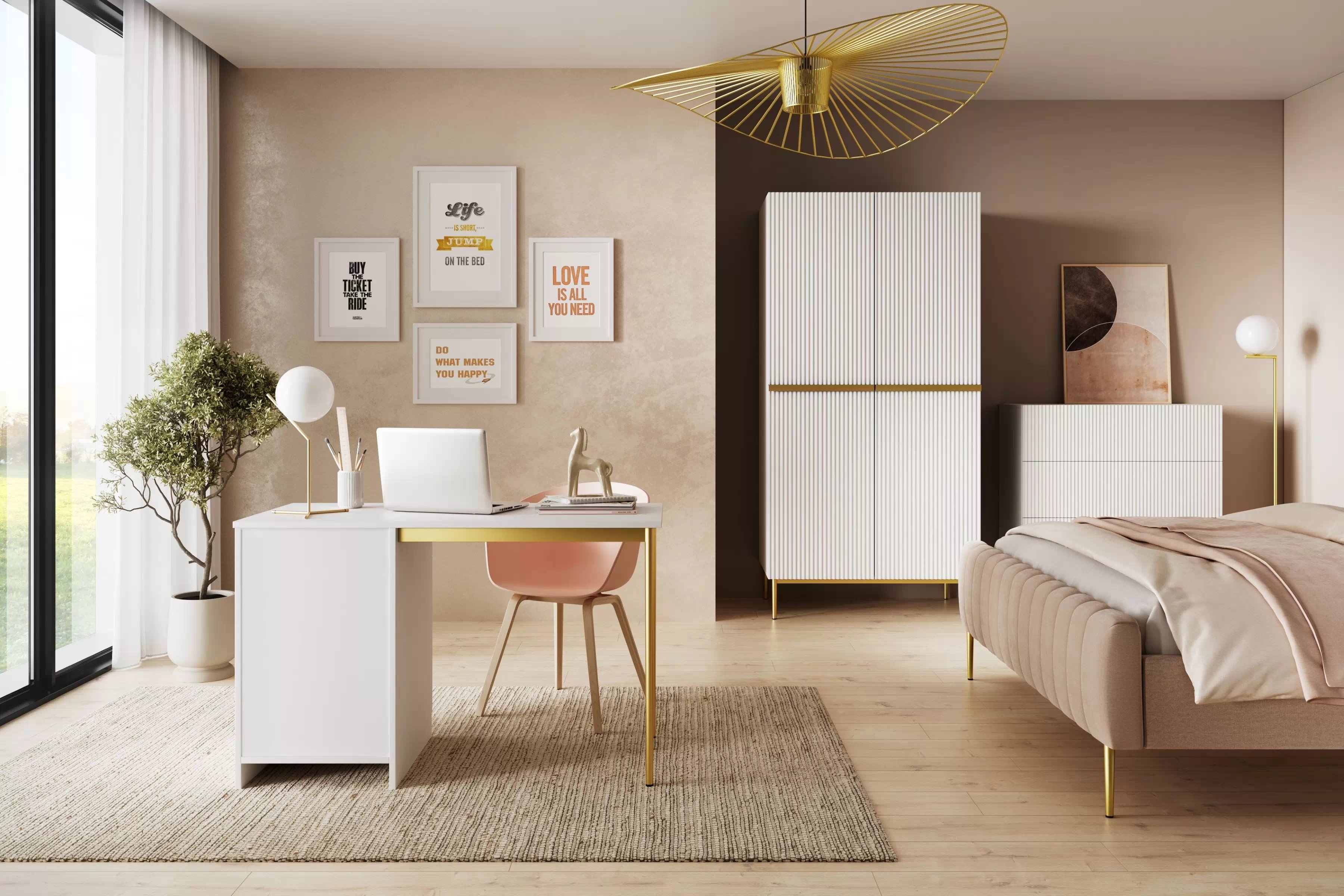 Písací stôl Nicole 120 cm so zásuvkou – biely mat / zlatá Písací stôl Nicole 120 cm z szuflada - biely mat / zlote nozki