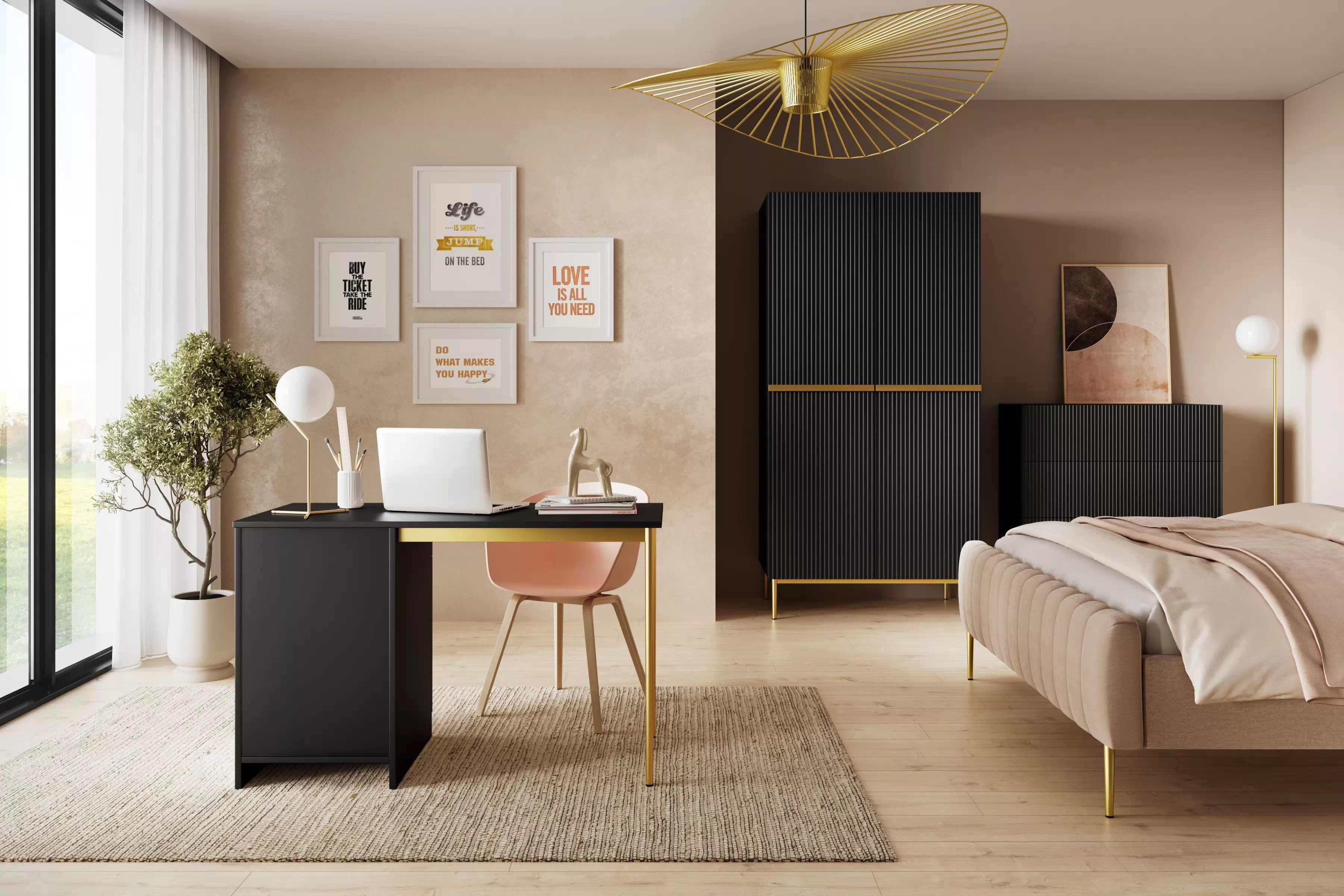 Písací stôl Nicole 120 cm so zásuvkou – čierny mat / zlatá Písací stôl Nicole 120 cm z szuflada - Čierny mat / zlote nozki