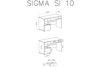 Psací stůl Sigma SI10 - bílý lux / beton / dub Psací stůl Sigma SI10 - Bílý lux / beton / Dub - schemat