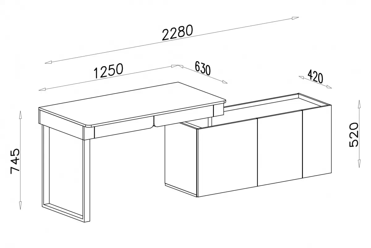PC stôl s komodou Luca – béžová / dub olejovaný Písací stôl z komoda Luca 10 - bez Pieskový / Dub olejowany