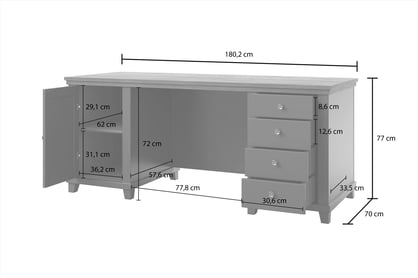 Psací stůl se zásuvkami Evora 180 cm - dub Lefkas / zelený psací stůl se zásuvkami Evora 160 cm - dub lefkas / zelená