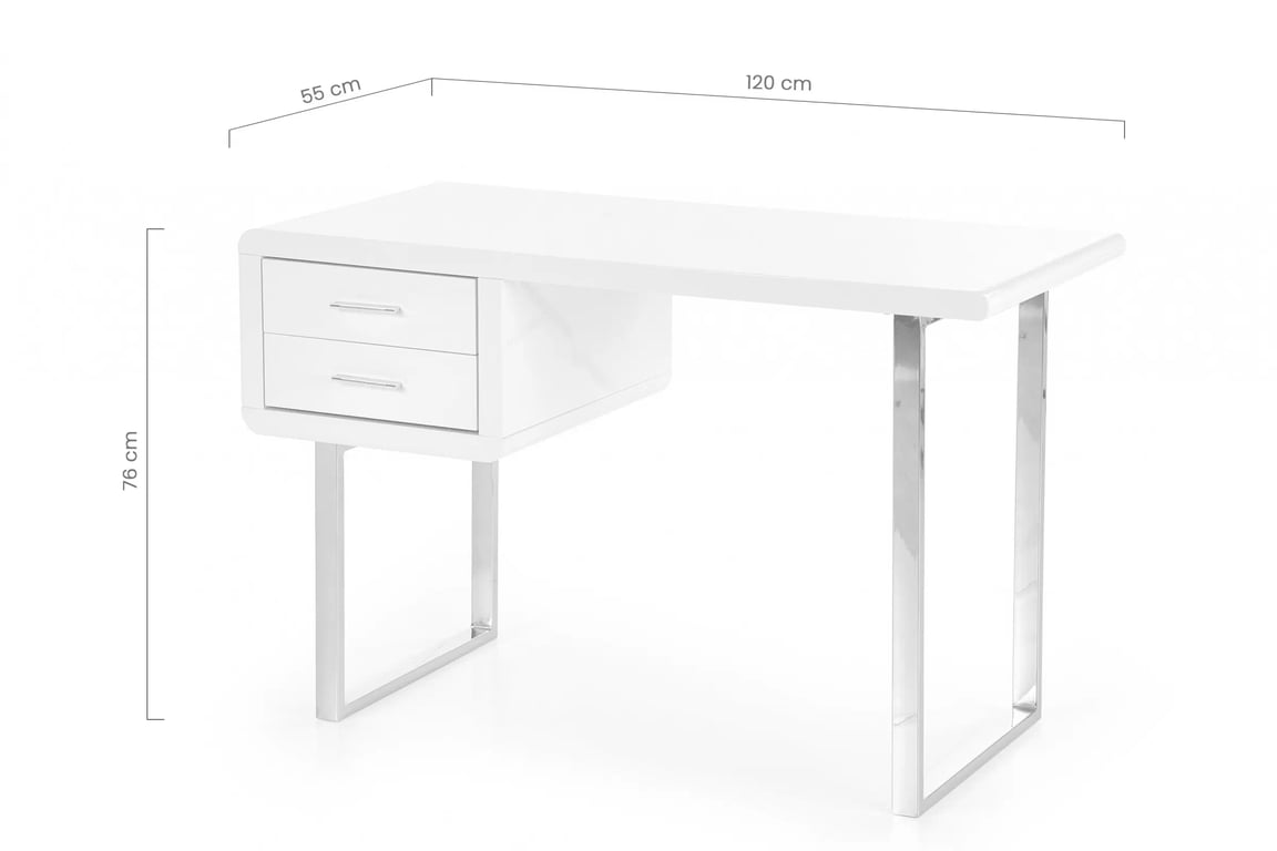 Písací stôl Salwin s zásuvkami - 120 cm - biely / chróm Písací stôl so zásuvkami Salwin 120 cm - Biely / Chrom