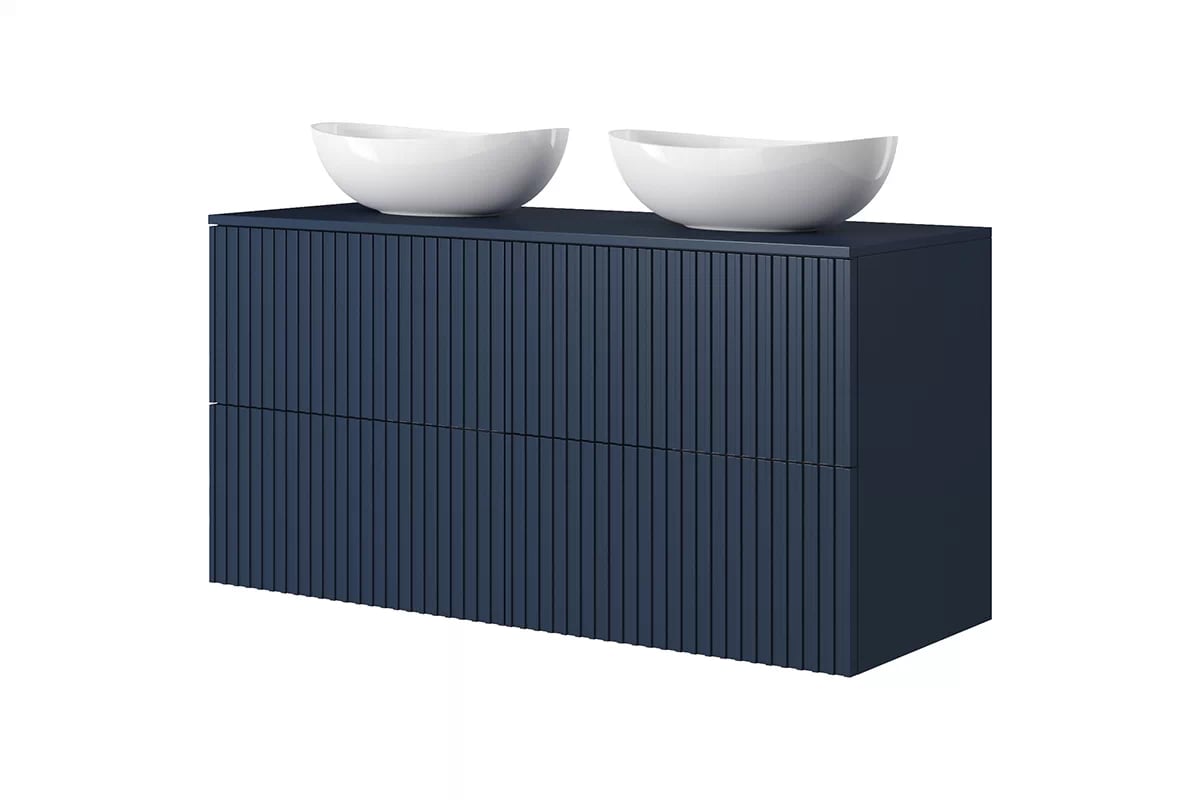 Kúpeľňová pracovná doska Nicole 120 cm - granátová - Limitovaná ponuka Pracovná doska Nicole 120 cm - námornícka modrá - z umywalkami nablatowymi a skriňkami wiszacymi námornícka modrá