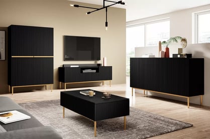 TV stolík Nicole 150 cm s otvorenou policou - čierny mat / zlaté nožičky TV skrinka Nicole 150 cm s výklenkom - čierny mat / zlaté nožičky - vizualizácia 2