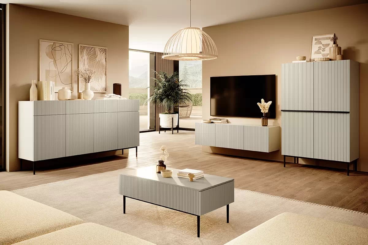 Komoda so zásuvkami Nicole 200 cm - kašmír / čierne nohy Komoda do jedálne