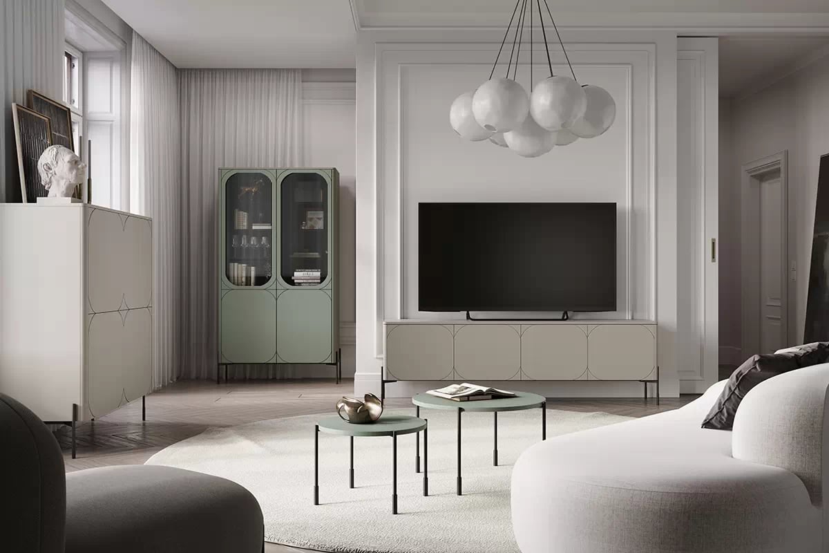 Konferenční stolek Sonatia 45 cm kulatý na kovových nohách - olivová konferenční stolek okragly Sonatia 45 cm - Oliva - aranzacja