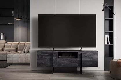 TV stolík Larena 150 cm - čierny betón / čierne nožičky - Koncovka série TV skrinka stojaca