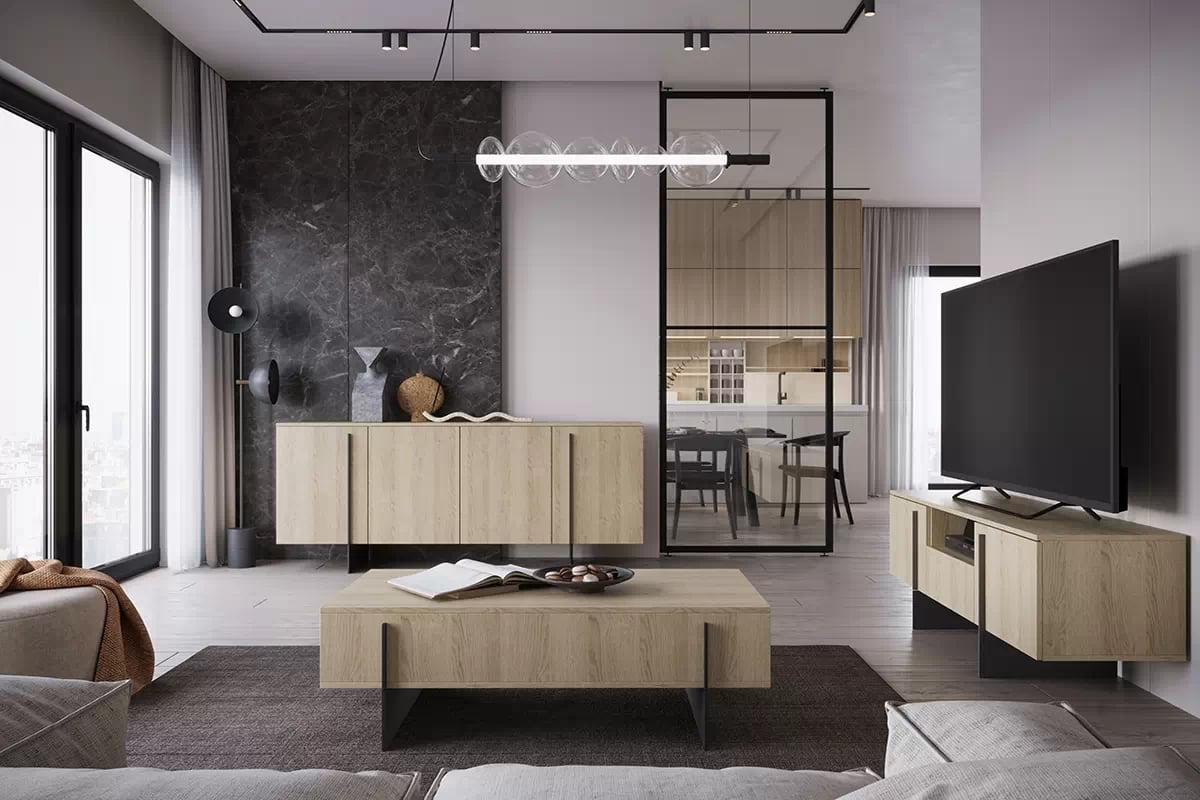 Komoda Larena 200 cm - dub piškotový / černé nožky Komoda do obývacího pokoje