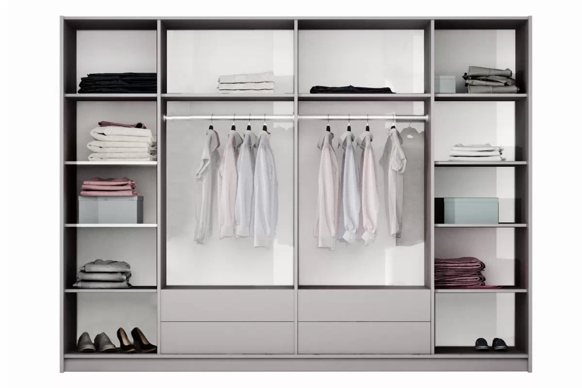 Skriňa led so zrkadlom Brema 255 cm - Biela  Skriňa štvordverová led z zrkadlom Brema 255 cm - Biela 